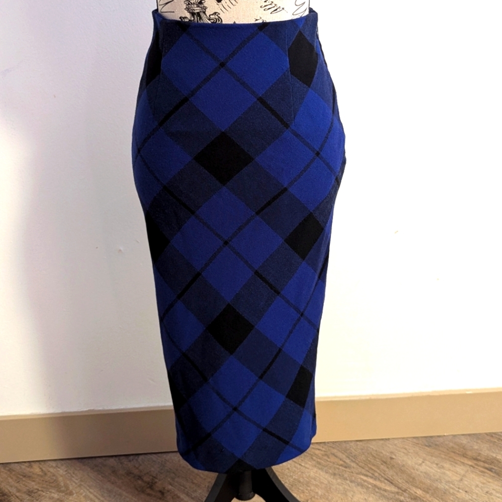 Le Château| Black and Blue Checkered Pencil Skirt - Picture 1 of 6